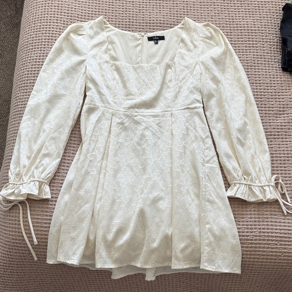 Lulus Elegant Adoration Cream Floral Jacquard Long Sleeve Mini Dress